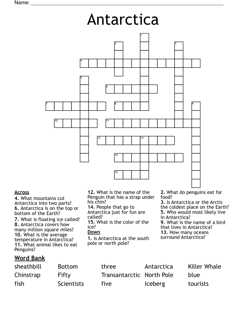 Antarctica Crossword Puzzle Worksheet Answers