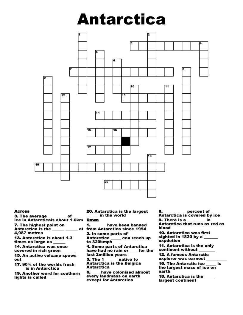 Antarctica Crossword WordMint