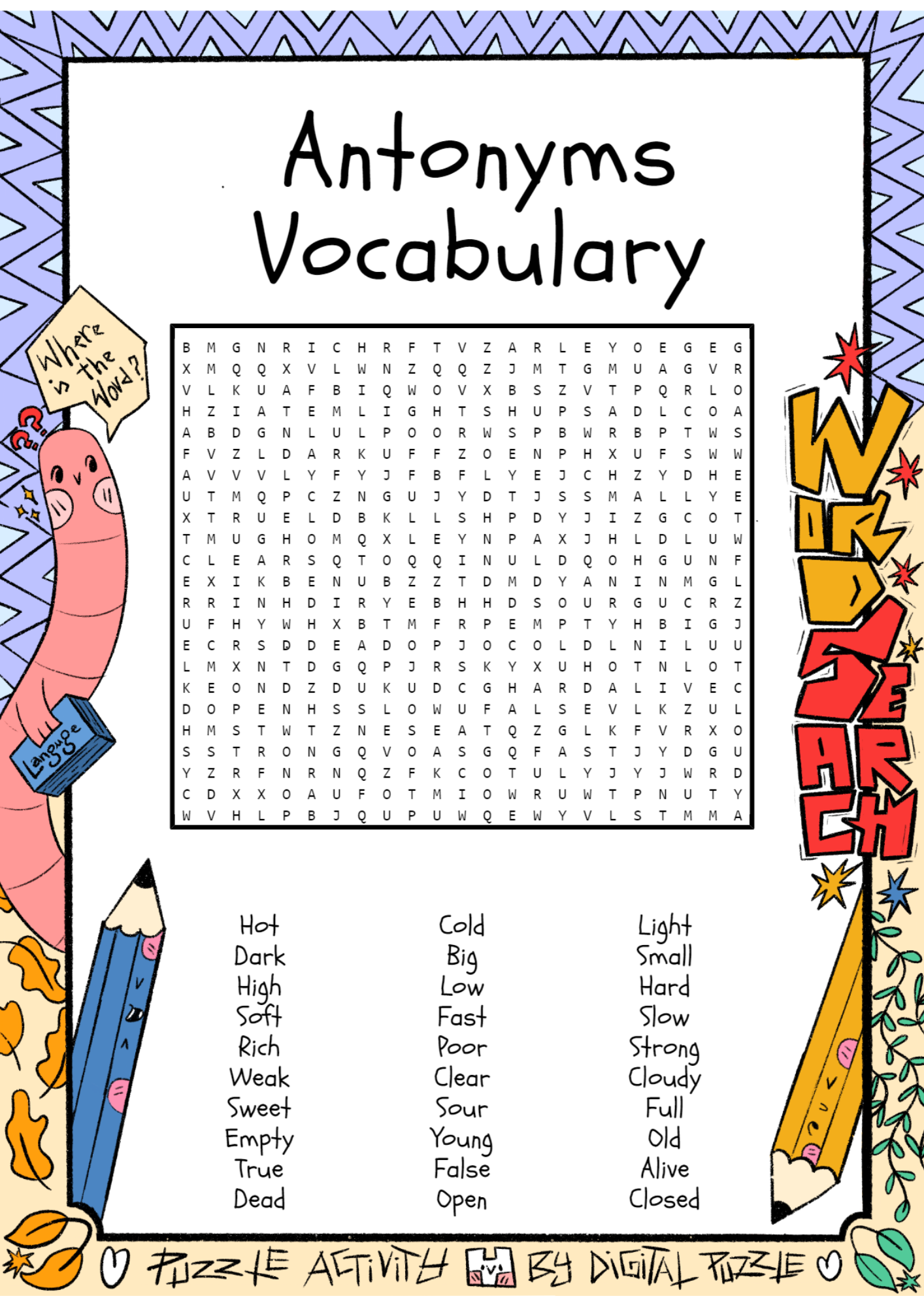Antonyms Puzzle Worksheet