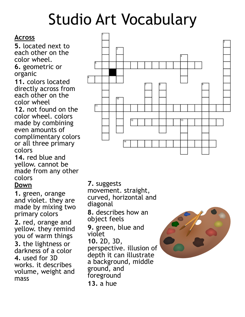 Art Crossword Puzzle WordMint Worksheets Library