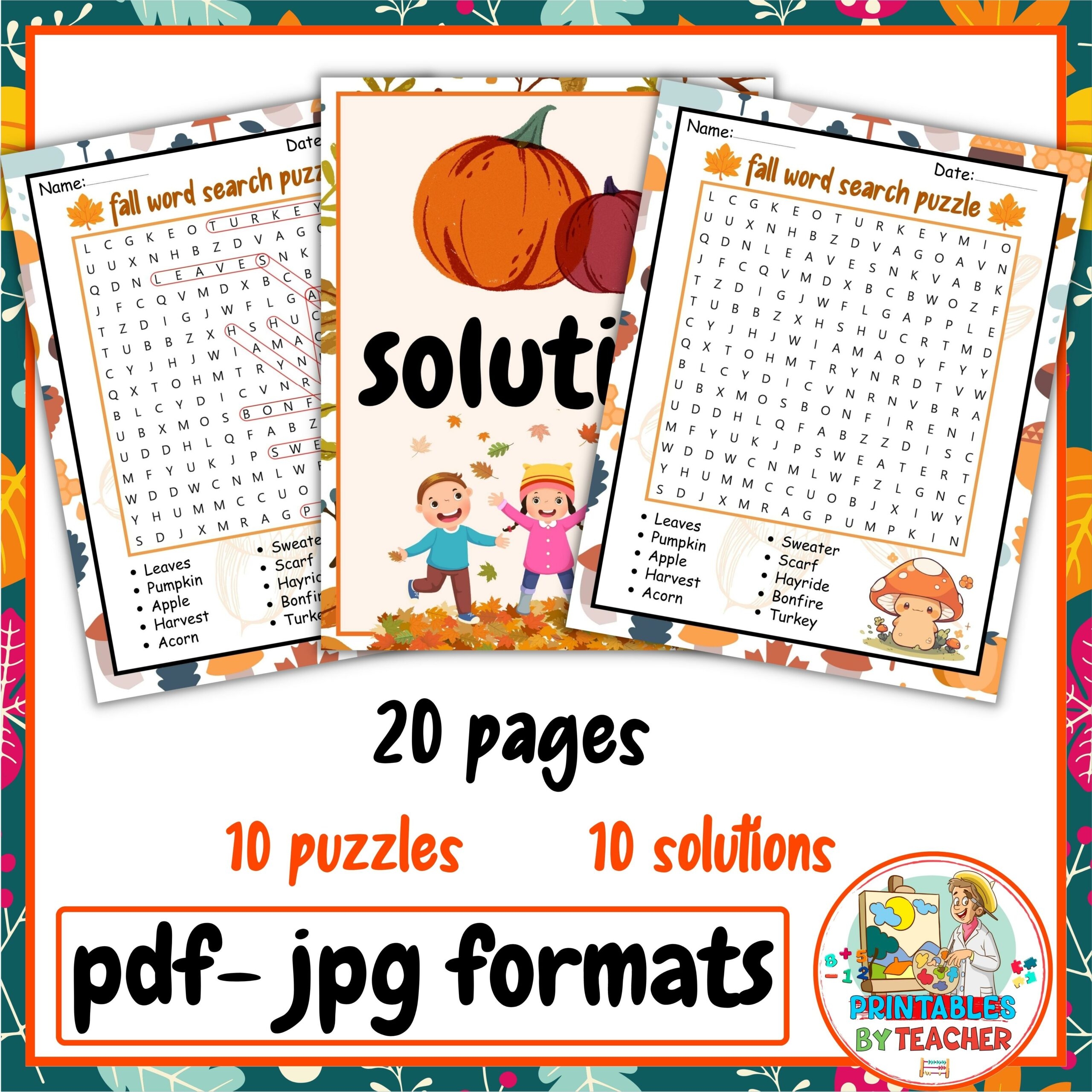 Autumn Fall Word Search Puzzle Game Worksheets Autumn November Activities Made By Teachers