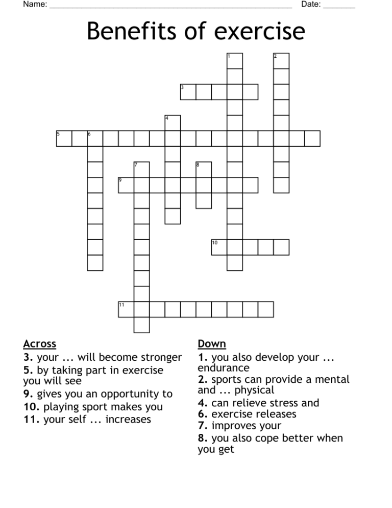 Benefits Of Exercise Crossword WordMint