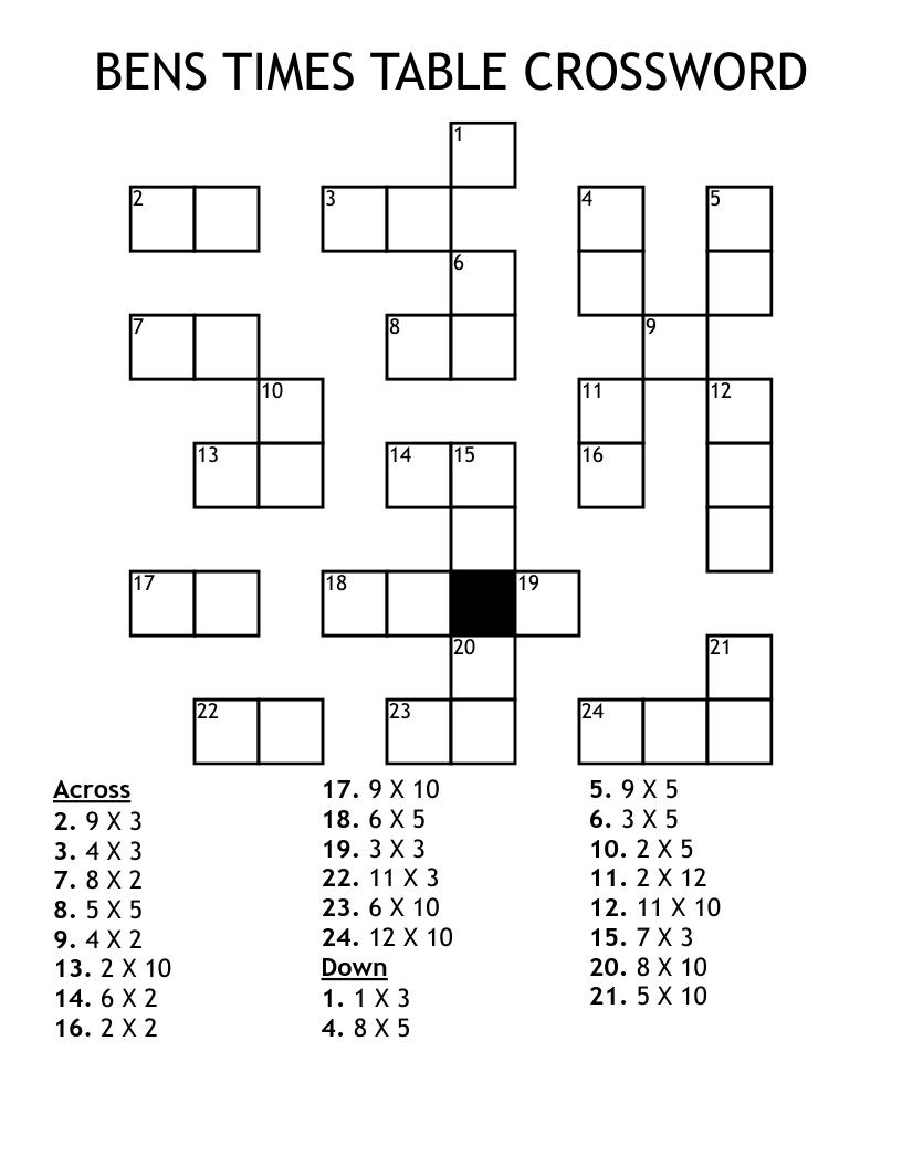 BENS TIMES TABLE CROSSWORD WordMint