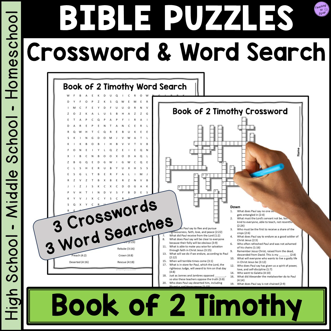 Bible Book Of 2 Timothy Crossword U0026 Word Search Puzzle Activities Made By Teachers