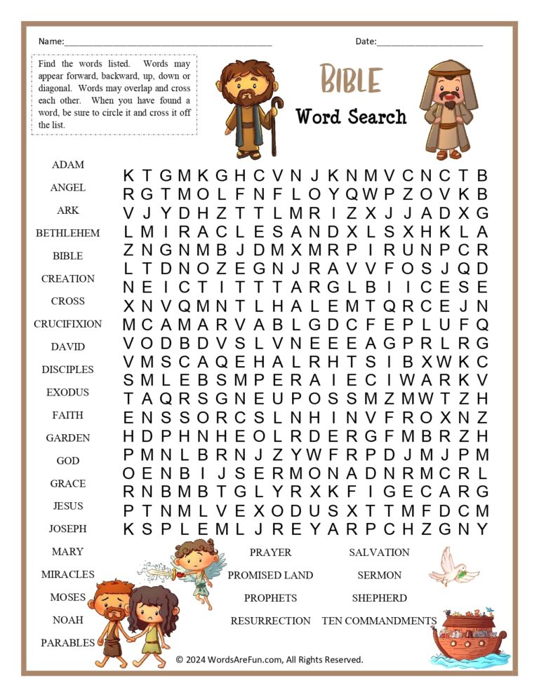 Bible Word Search For Kids Worksheets Library