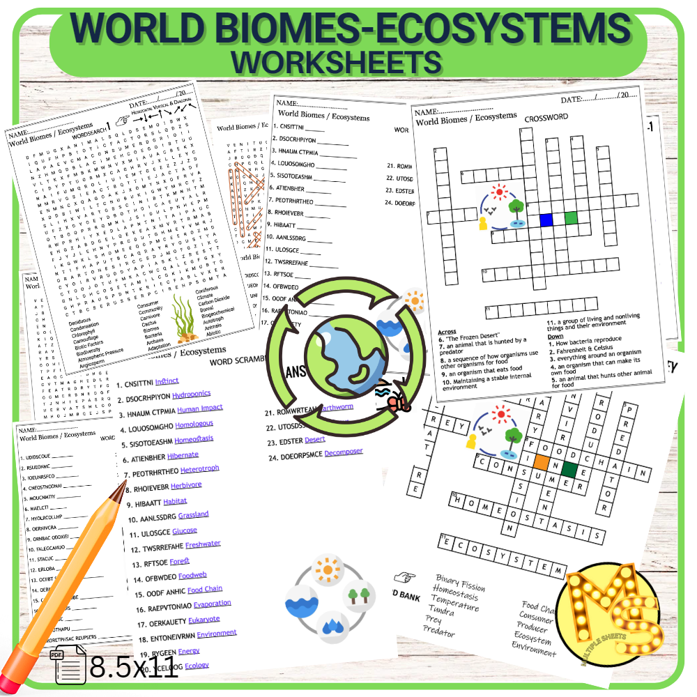 Biomes And Ecosystems Worksheets Crossword Word Scramble Word 