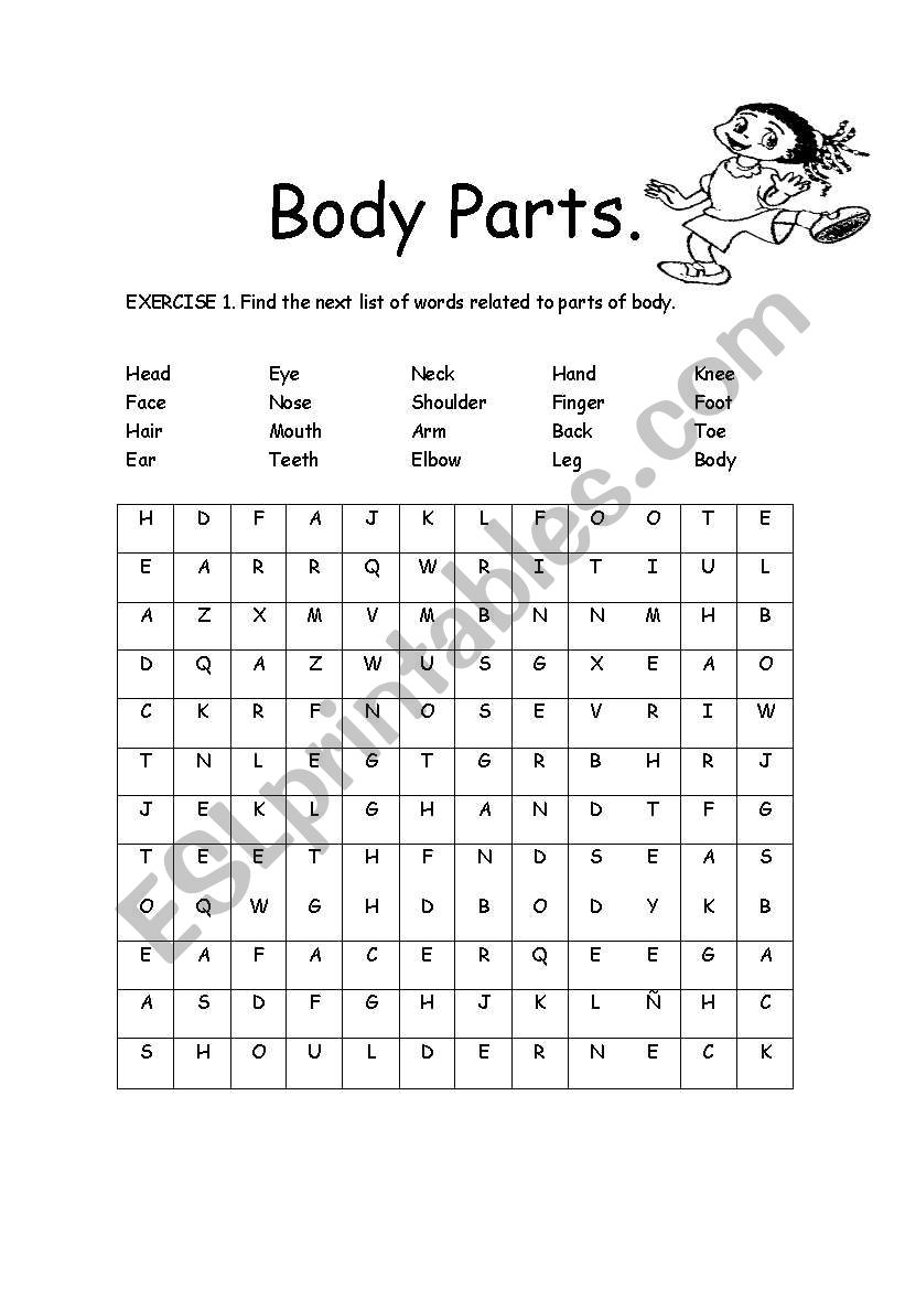 Body Parts Crossword Puzzle Worksheets