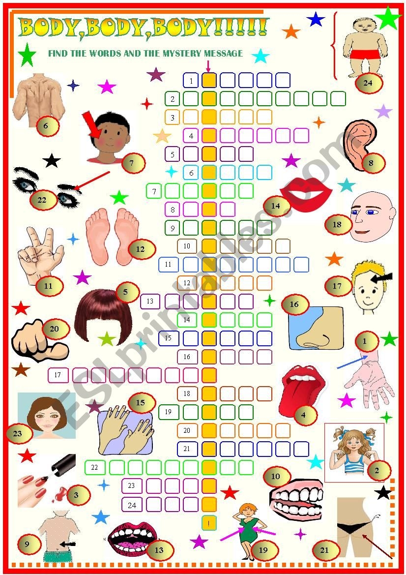 Body Parts Crossword Puzzle ESL Worksheet By Spied d aignel