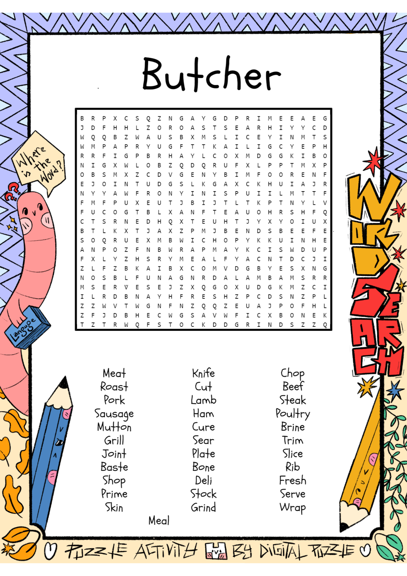 Butcher Word Search Puzzle Worksheet Activity Made By Teachers