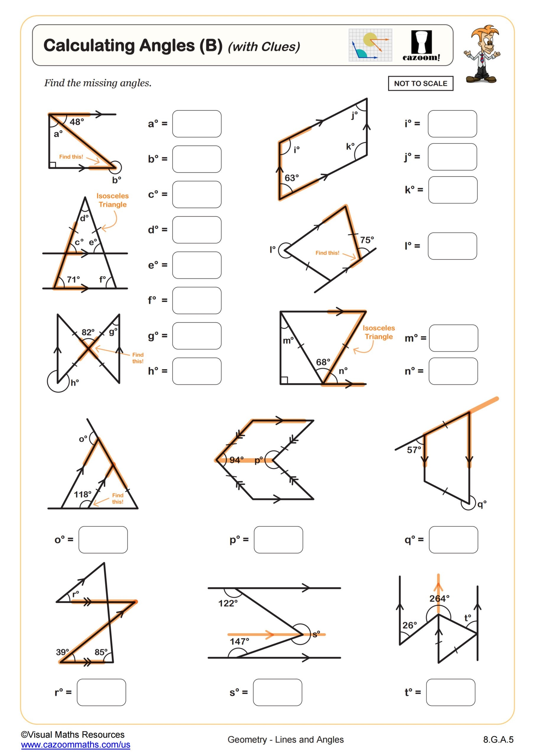 Calculating Angles B With Clues Worksheet PDF Printable 