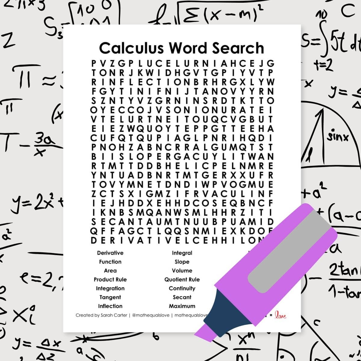Calculus Word Search Puzzle Math U003d Love