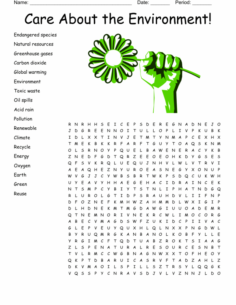 Care About The Environment Word Search WordMint