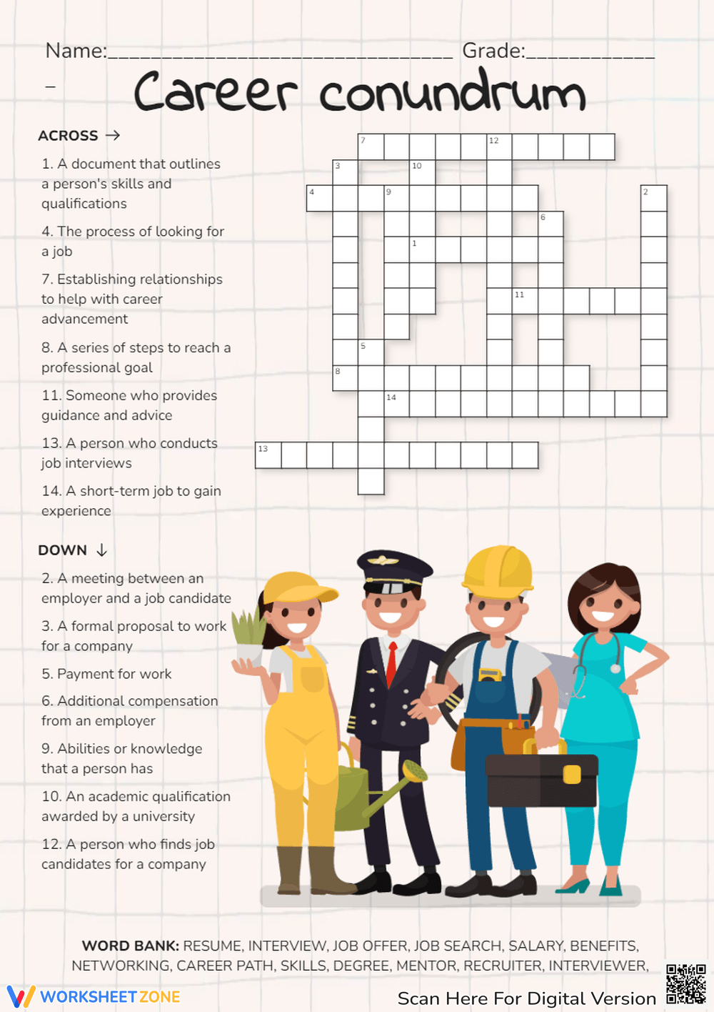 Career Crossword Puzzle Worksheets 2025