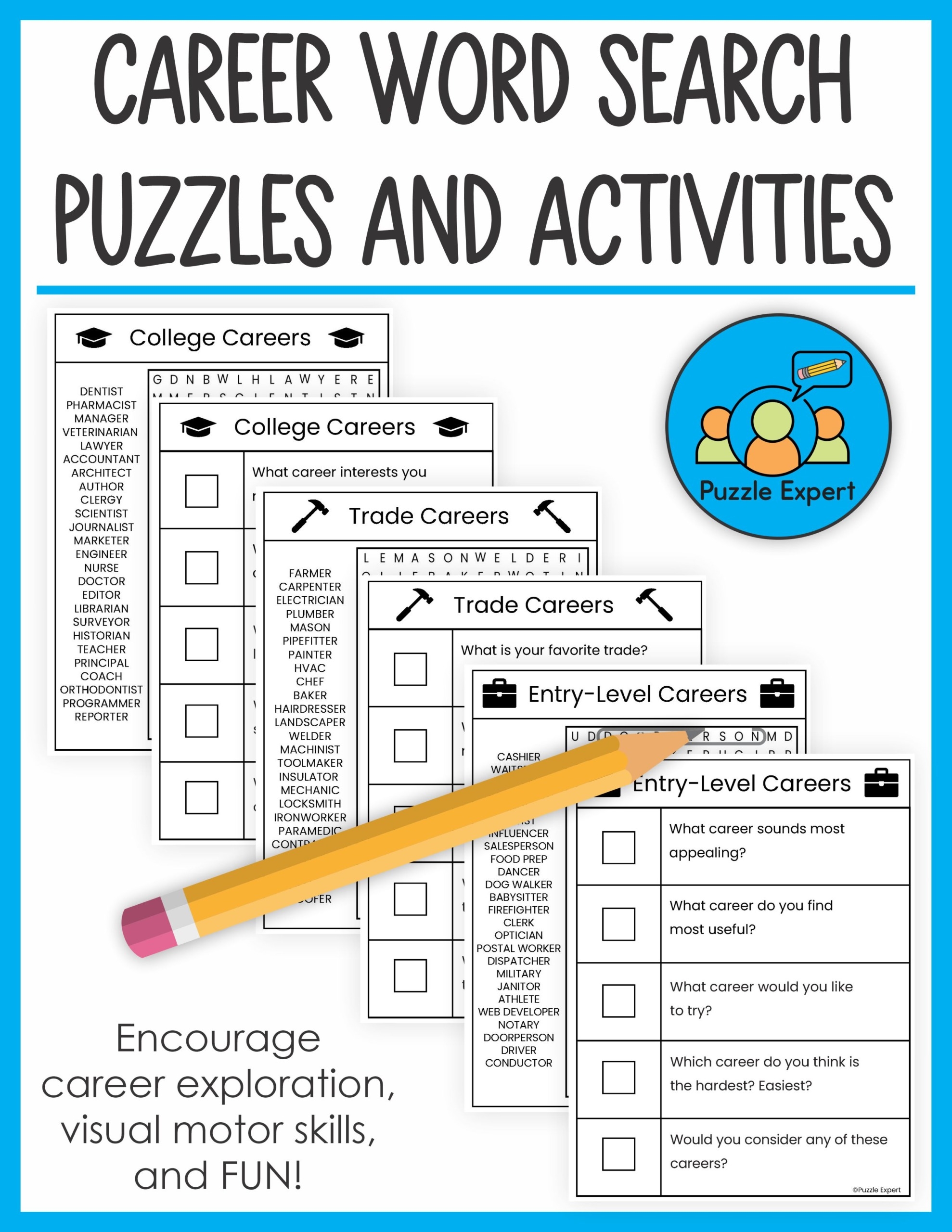 Careers Word Search Puzzle Worksheets