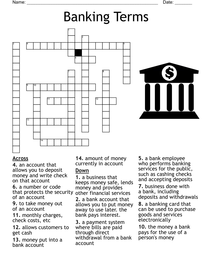 Checking Accounts Crossword WordMint
