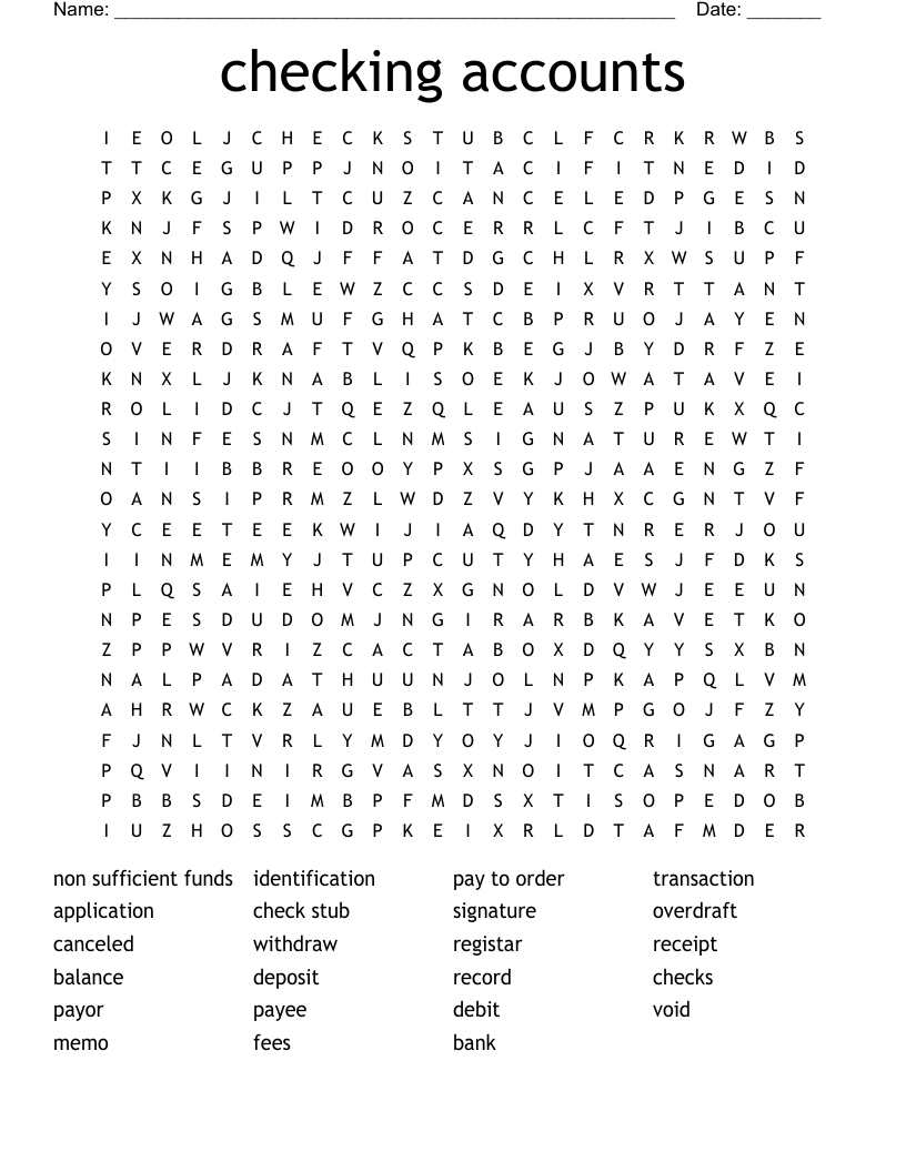 Checking Accounts Word Search WordMint