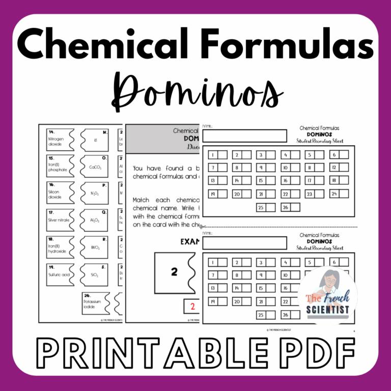 CHEMISTRY Chemical Formulas Dominos Puzzle Activity Printable Made By Teachers