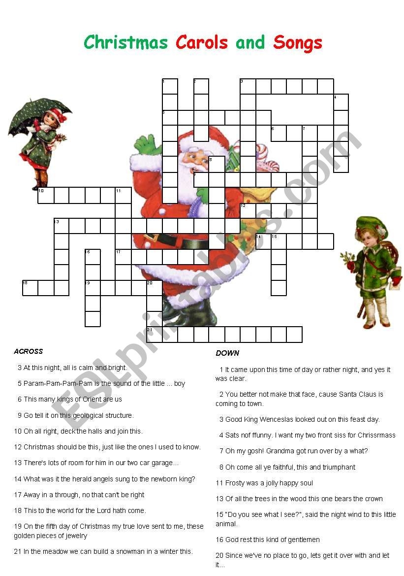Christmas Carols And Songs Crossword ESL Worksheet By Englishchris