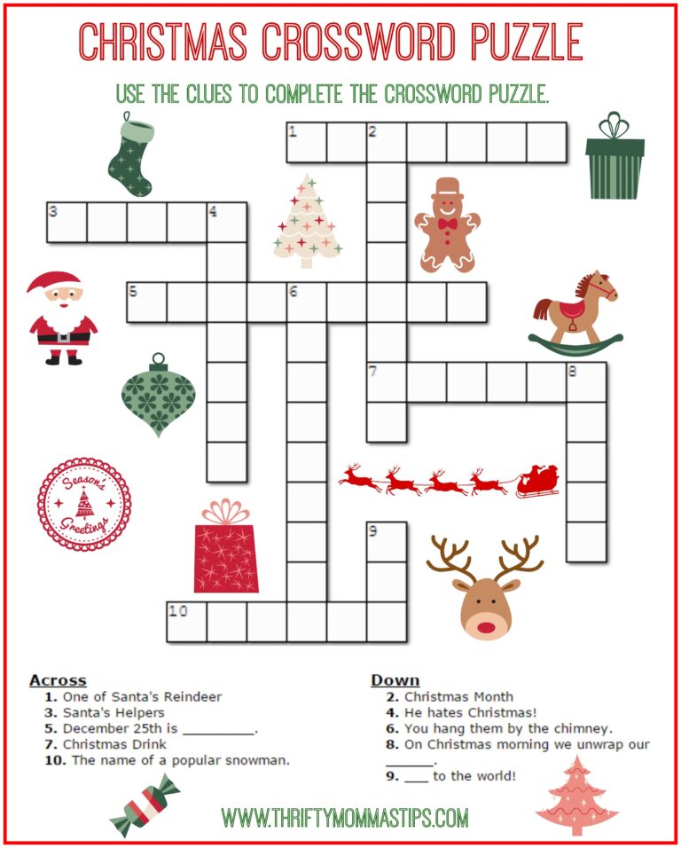 Christmas Crossword Puzzle Printable Thrifty Mommas Tips Worksheets Library