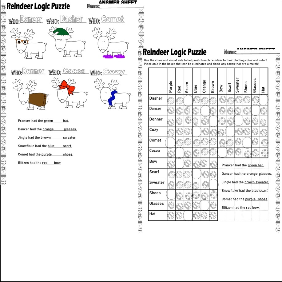 Christmas Logic Puzzle Graph Reasoning Critical Thinking Skills Colors Christmas Math
