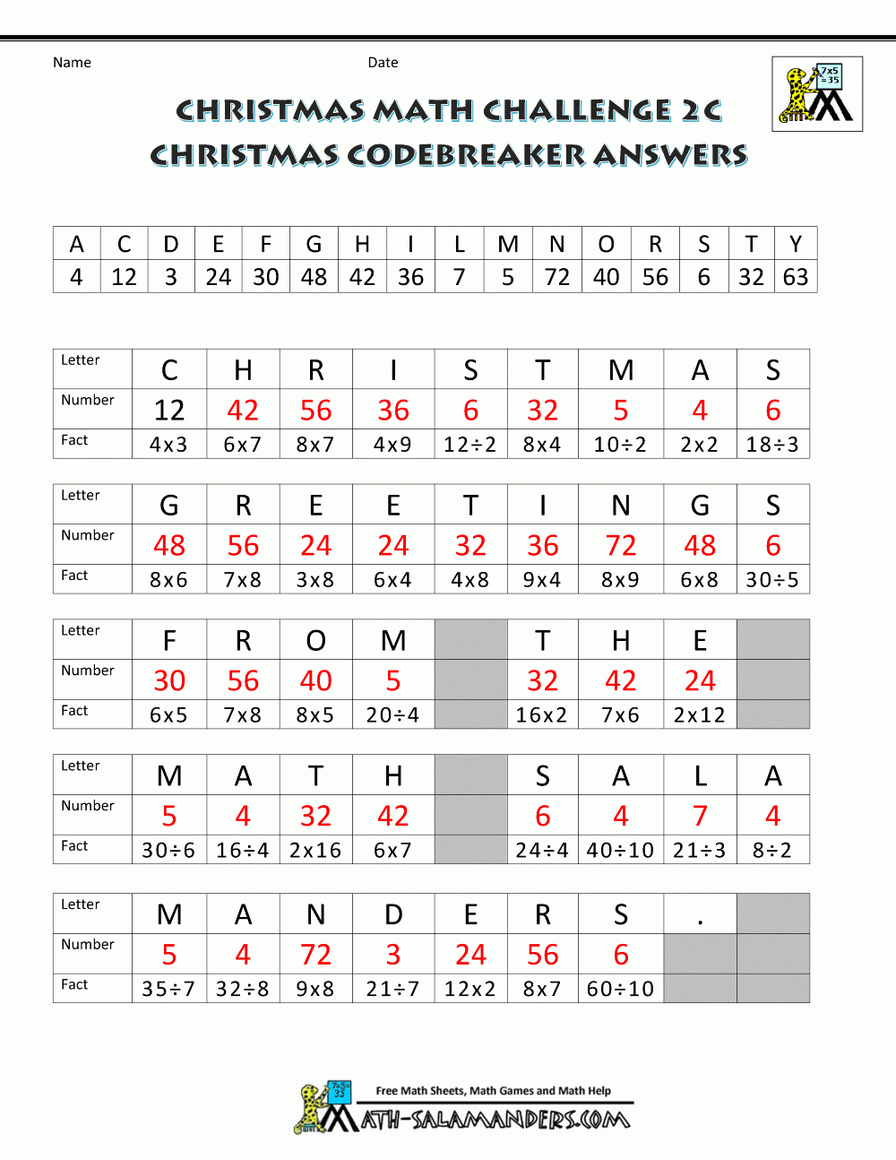Christmas Puzzle Worksheets Middle School