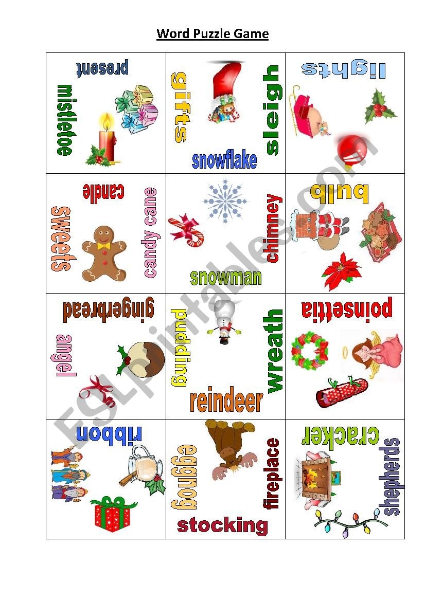 Christmas Puzzle Game ESL Worksheet By Kristynatyna