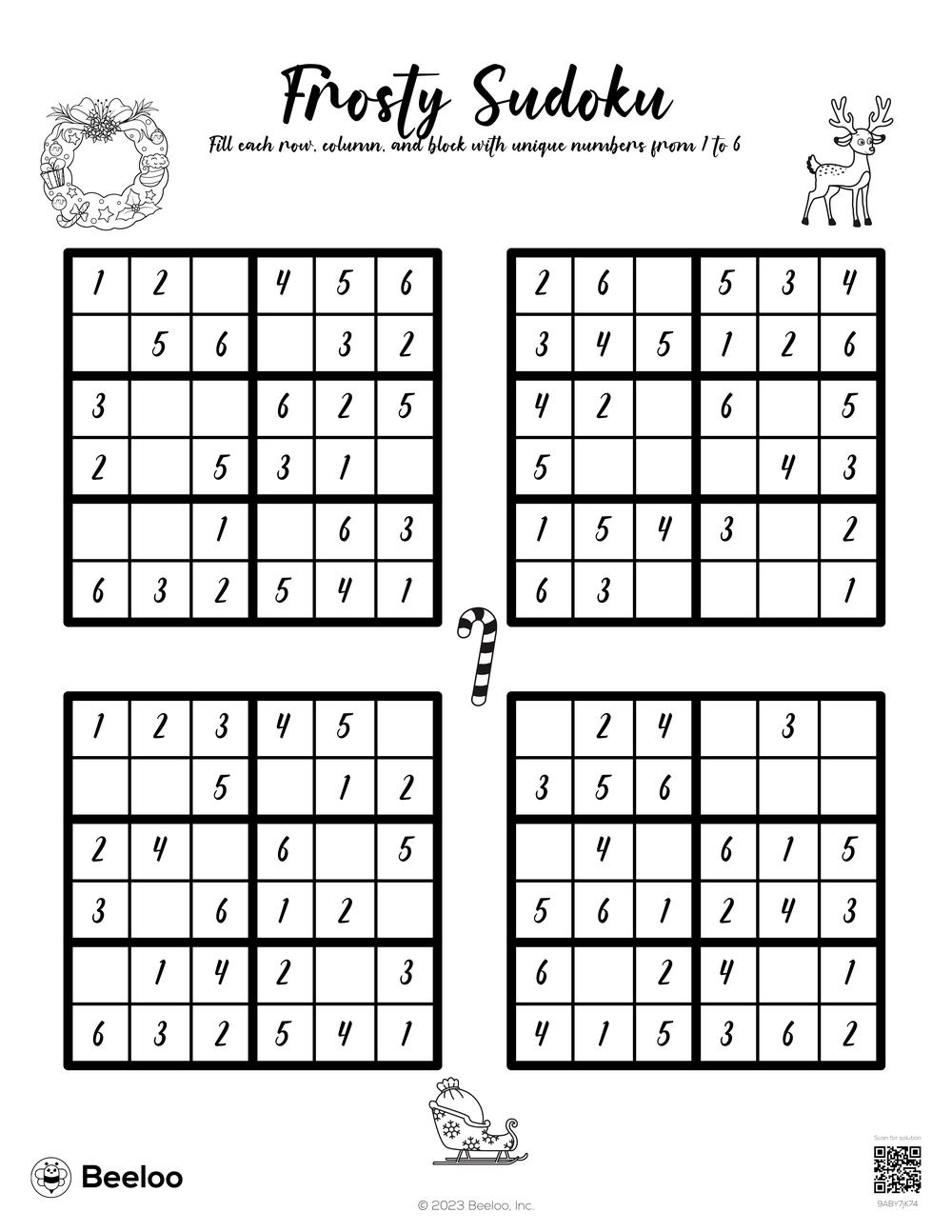 Christmas themed Sudoku Puzzles Beeloo Printable Crafts And Activities For Kids