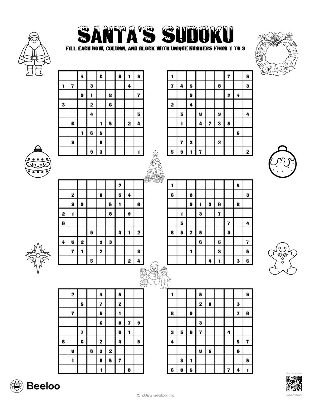 Christmas themed Sudoku Puzzles Beeloo Printable Crafts And Activities For Kids