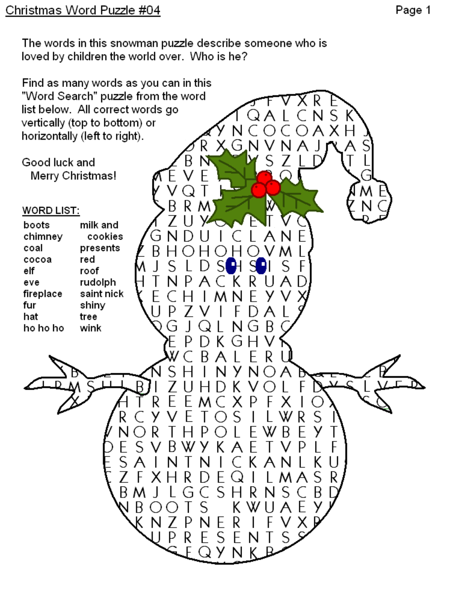 Christmas Puzzle Worksheets Free