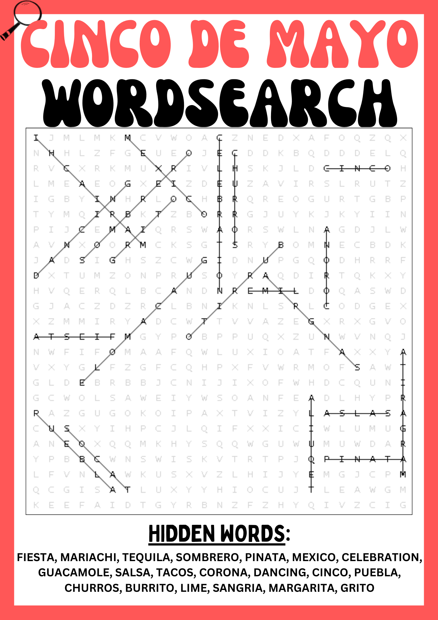 CINCO DE MAYO Wordsearch Puzzle Worksheet Printables Activity