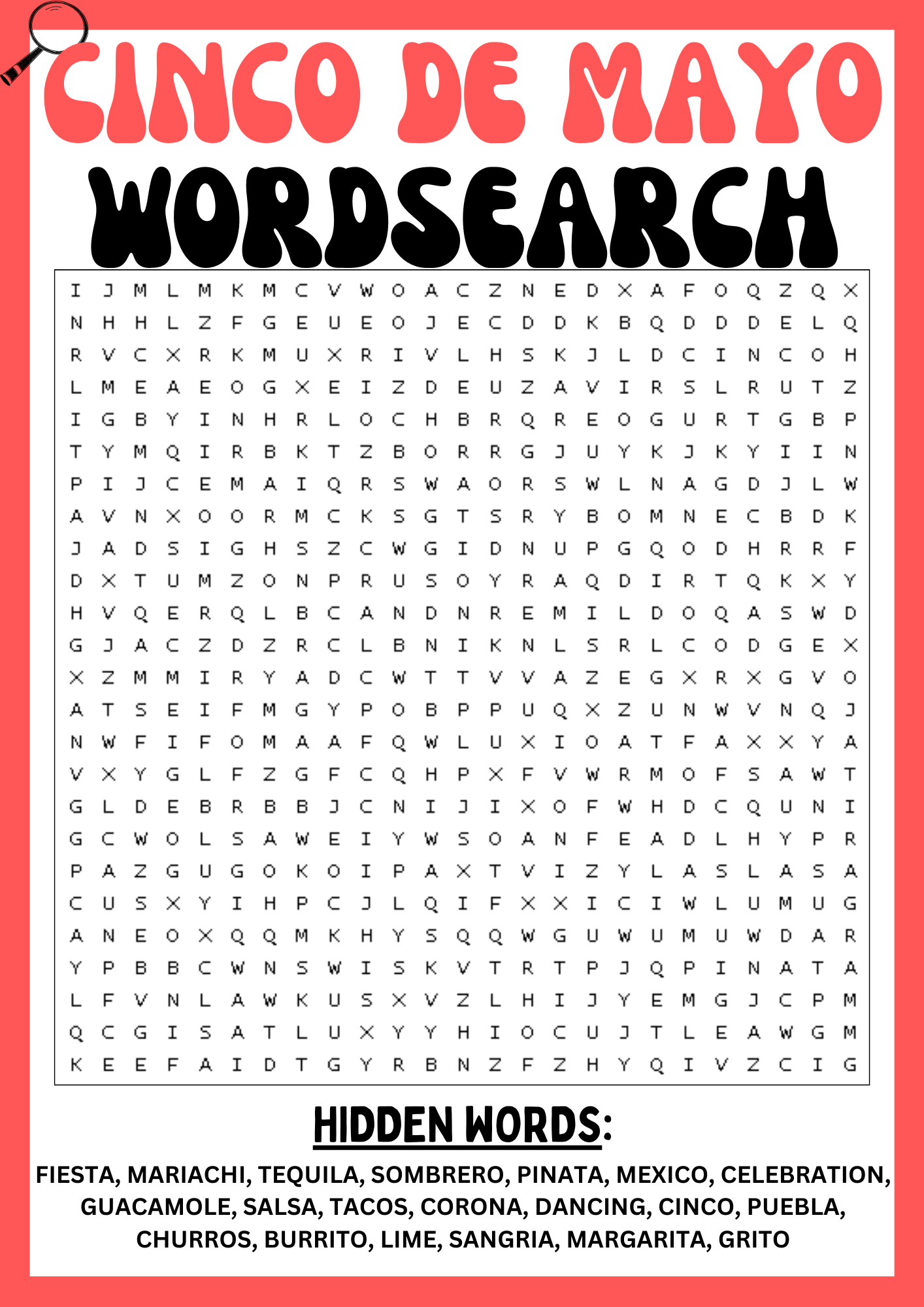 CINCO DE MAYO Wordsearch Puzzle Worksheet Printables Activity