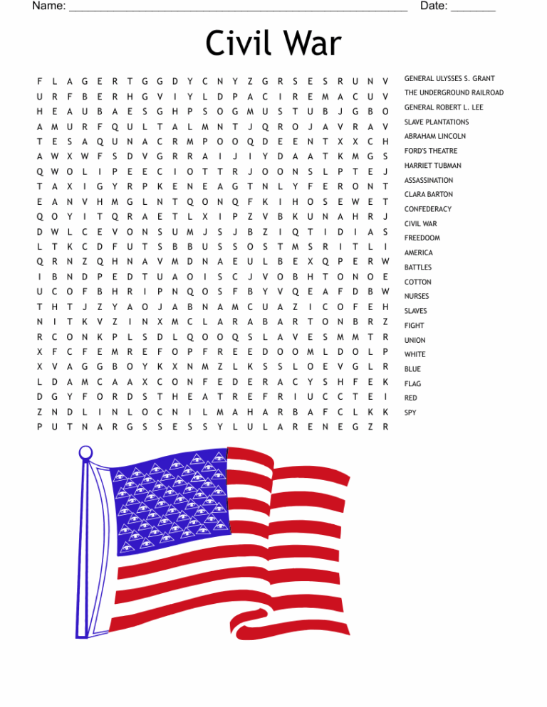 Civil War Word Search WordMint
