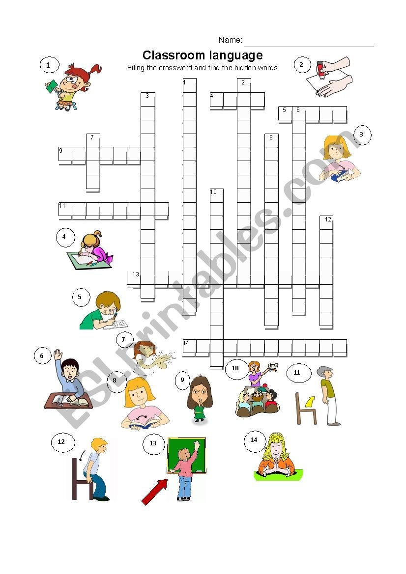 Classroom Language Crossword ESL Worksheet By Wen78