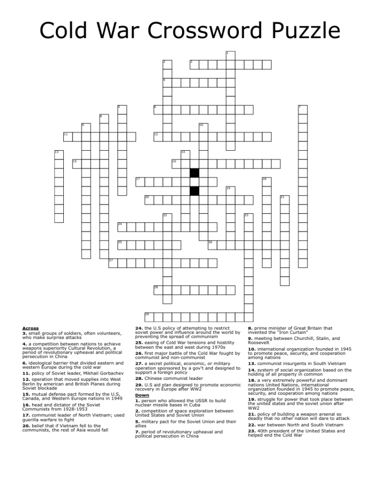 Cold War Crossword Puzzle WordMint
