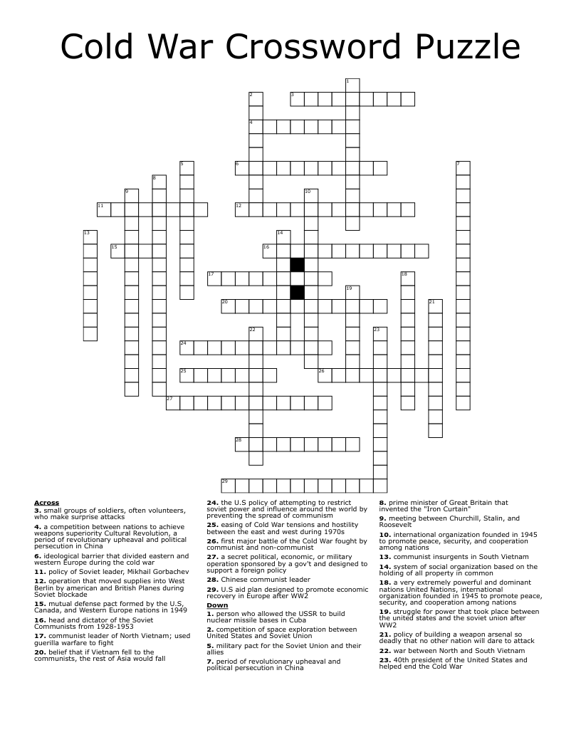 Cold War Crossword Puzzle WordMint