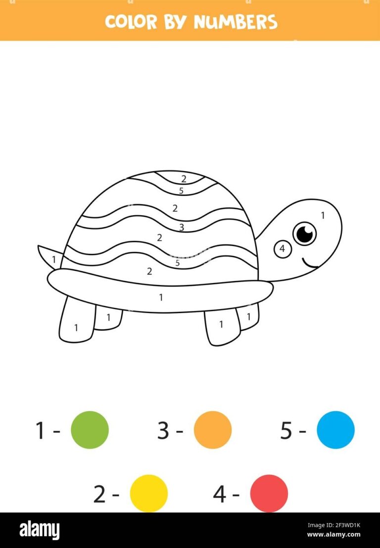 Coloring Page With Cute Turtle Color By Numbers Math Game For 