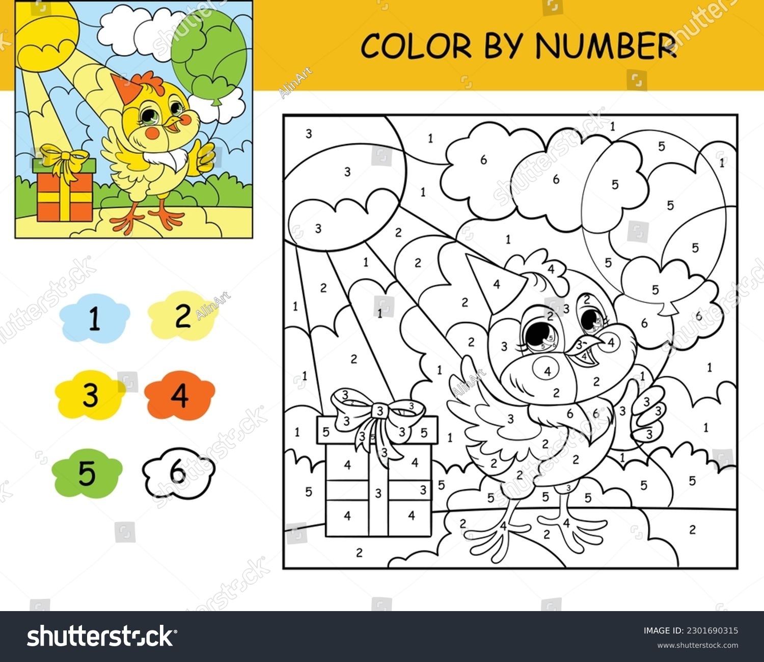 Coloring Puzzle Number Color Kids Cute Stock Vector Royalty Free 