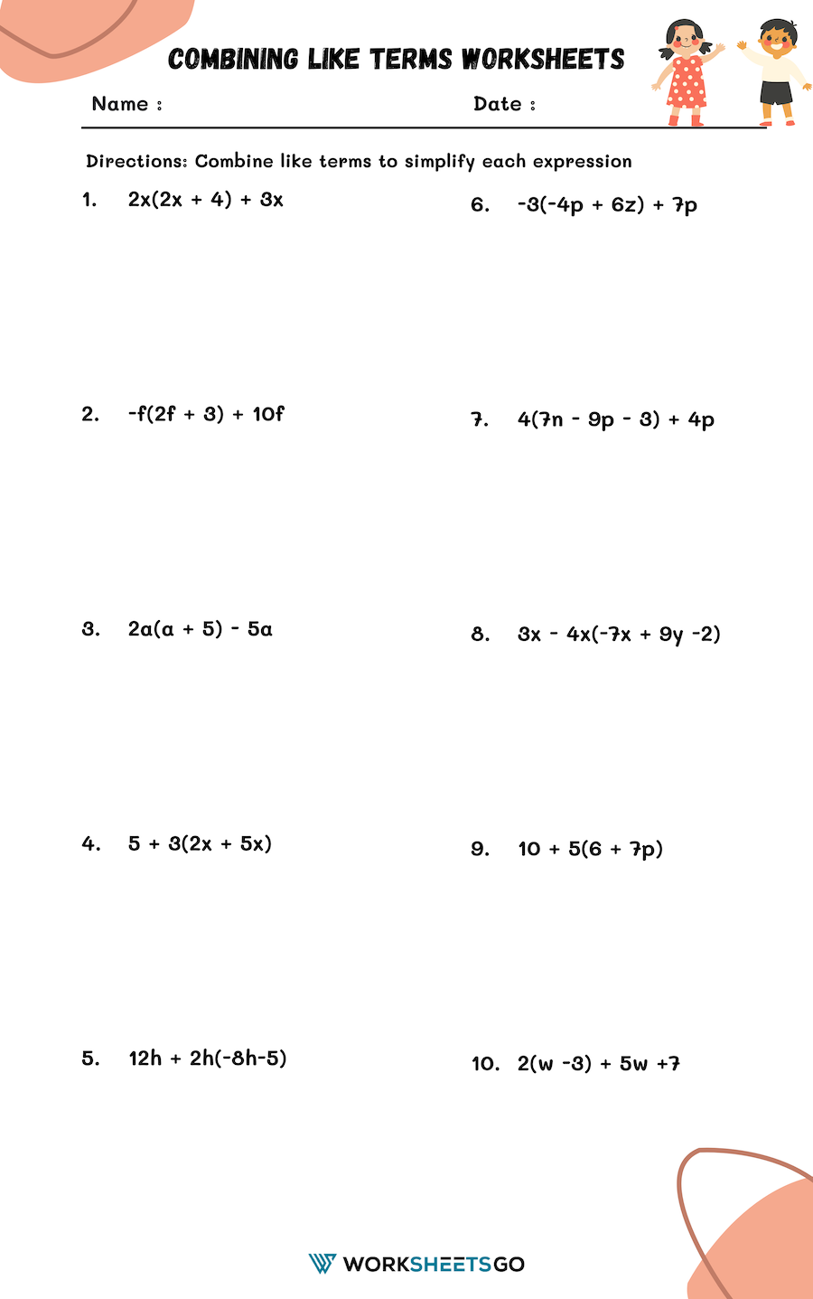 Combining Like Terms Worksheets WorksheetsGO