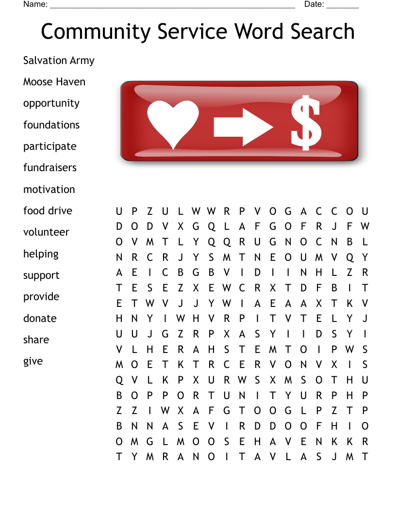Community Service Word Search WordMint