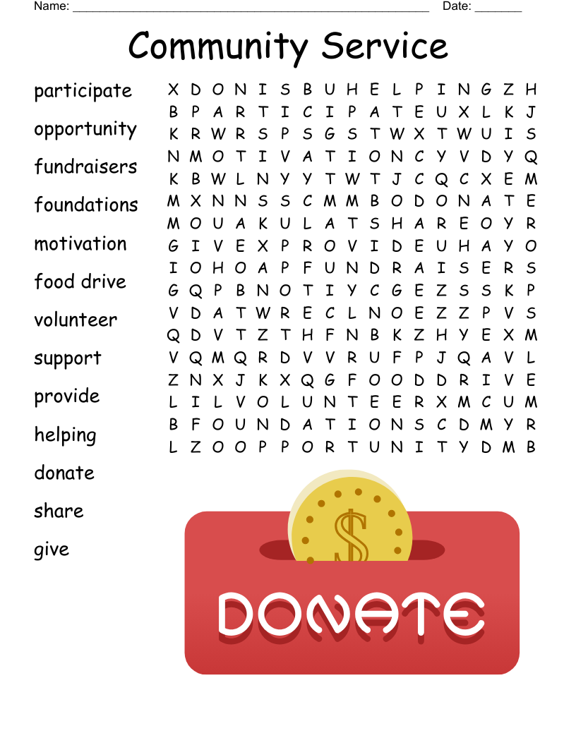 Community Service Puzzle Worksheets