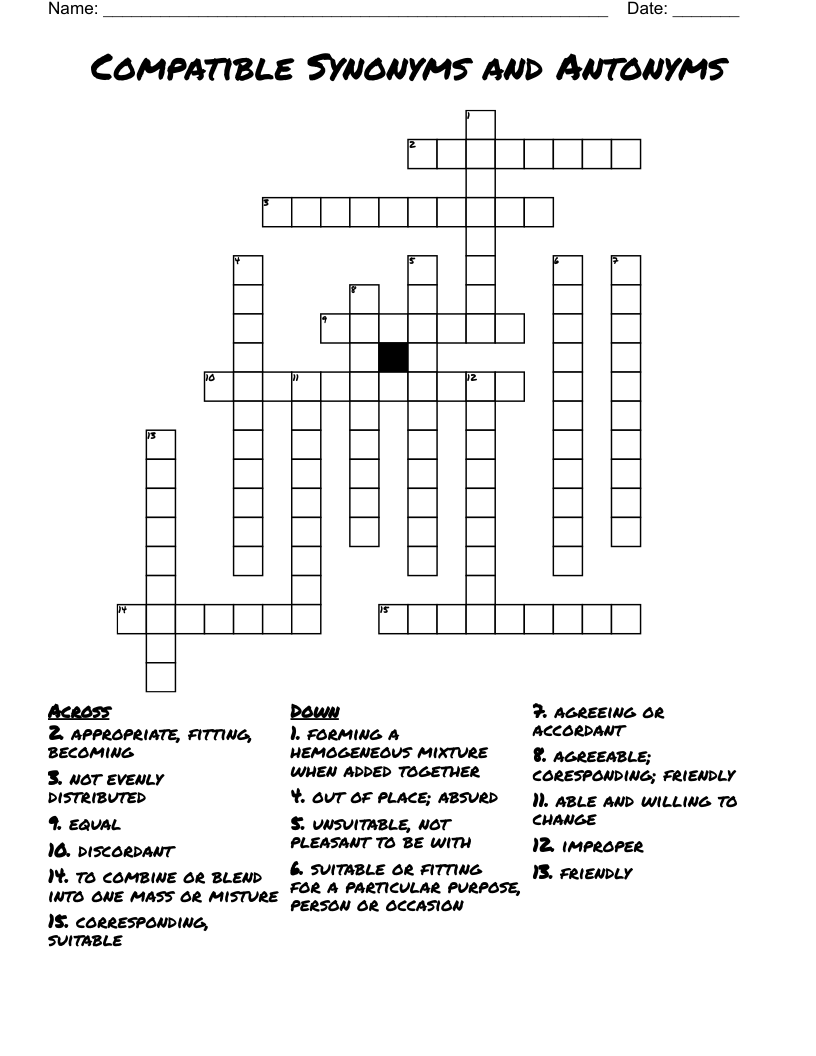 Compatible Synonyms And Antonyms Crossword WordMint