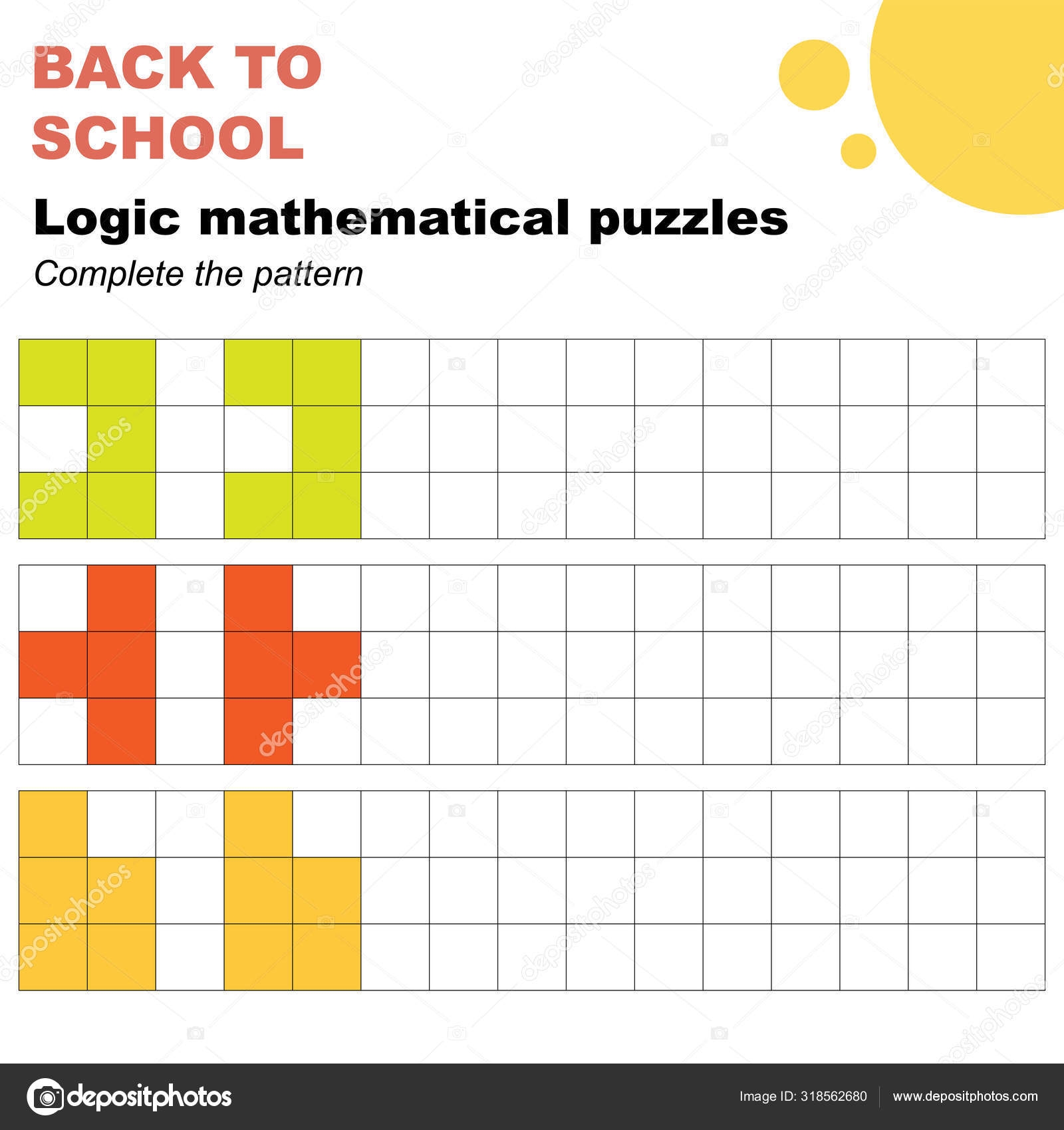 Complete Patterns Mathematical Logic Puzzles Worksheet Easy Worksheet Children Preschool Stock Vector By yekaterinalim 318562680