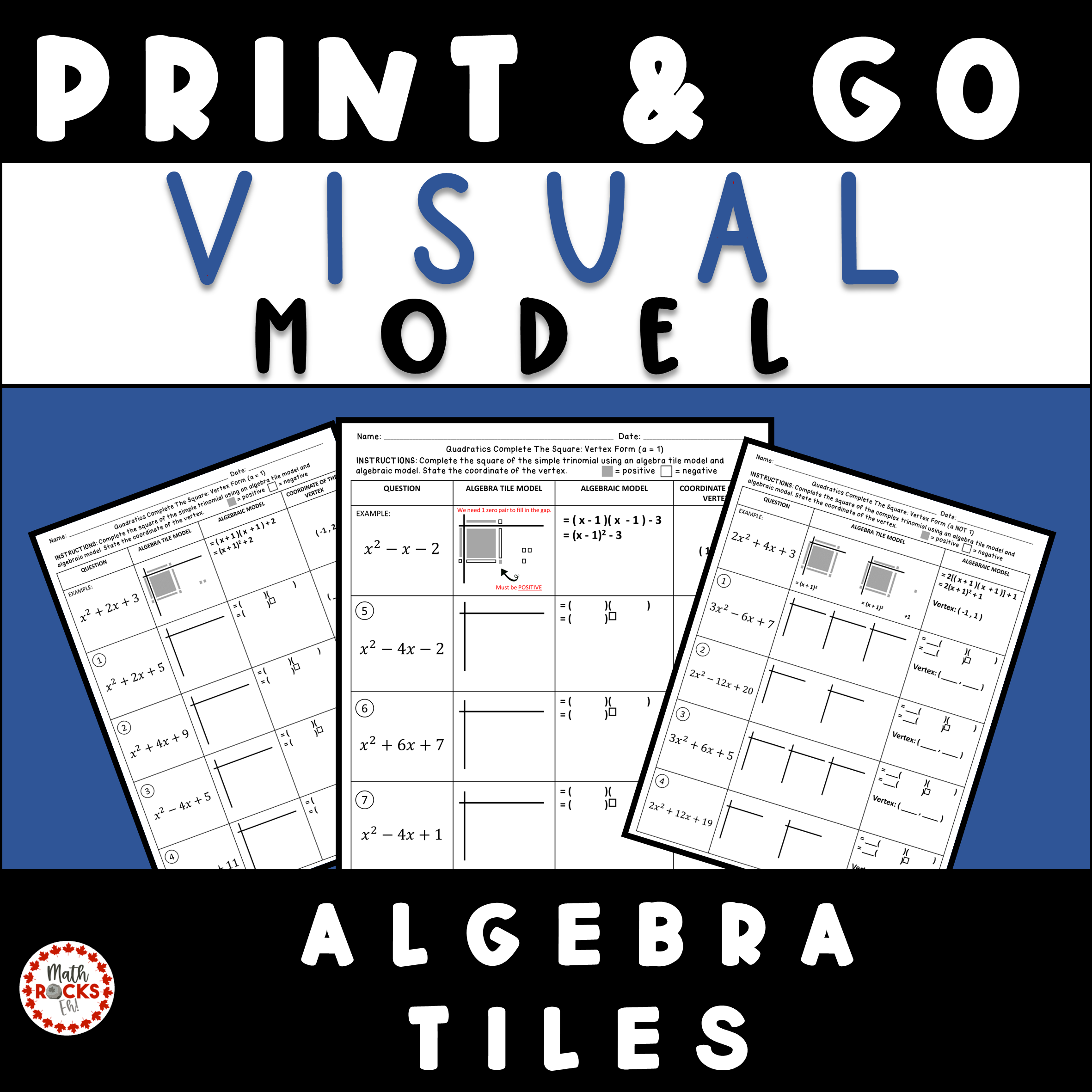 Complete The Square Quadratics Visually With Algebra Tiles 