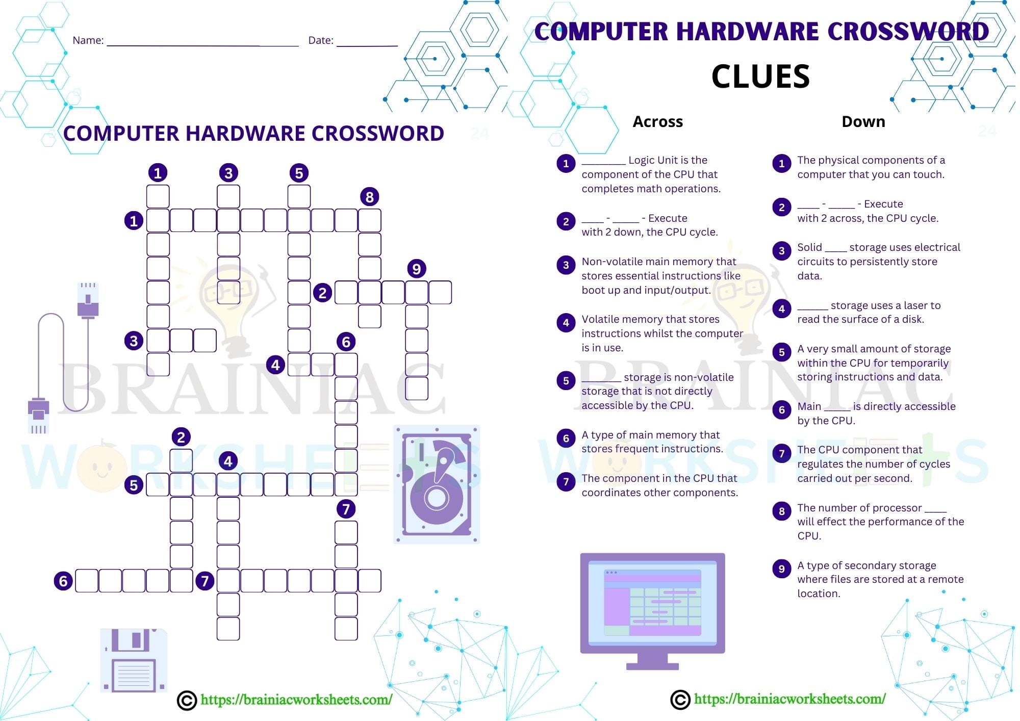 Computer Parts Crossword Puzzle Worksheet Answers