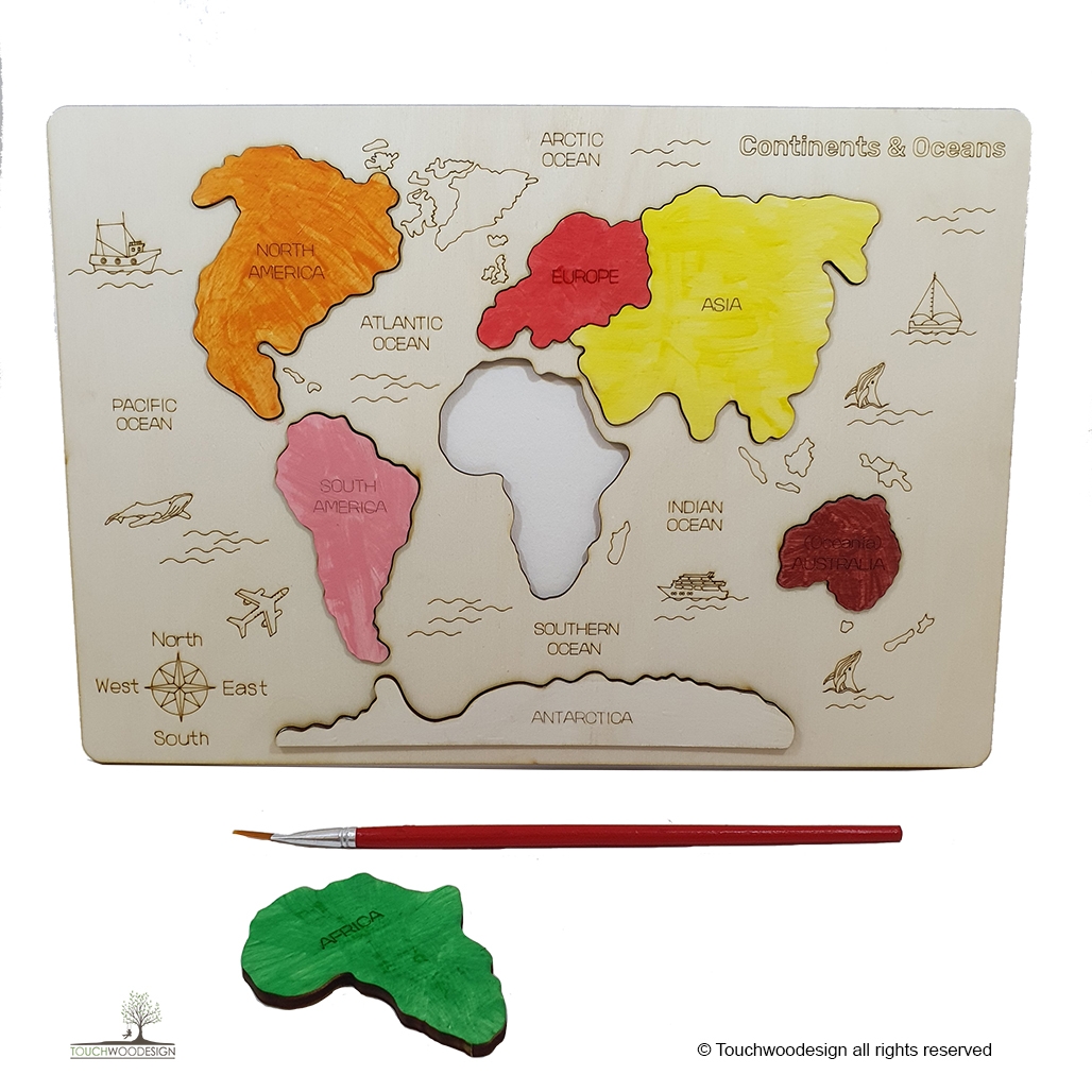 Continents U0026 Oceans DIY Educational Wooden Puzzle Touchwoodesign