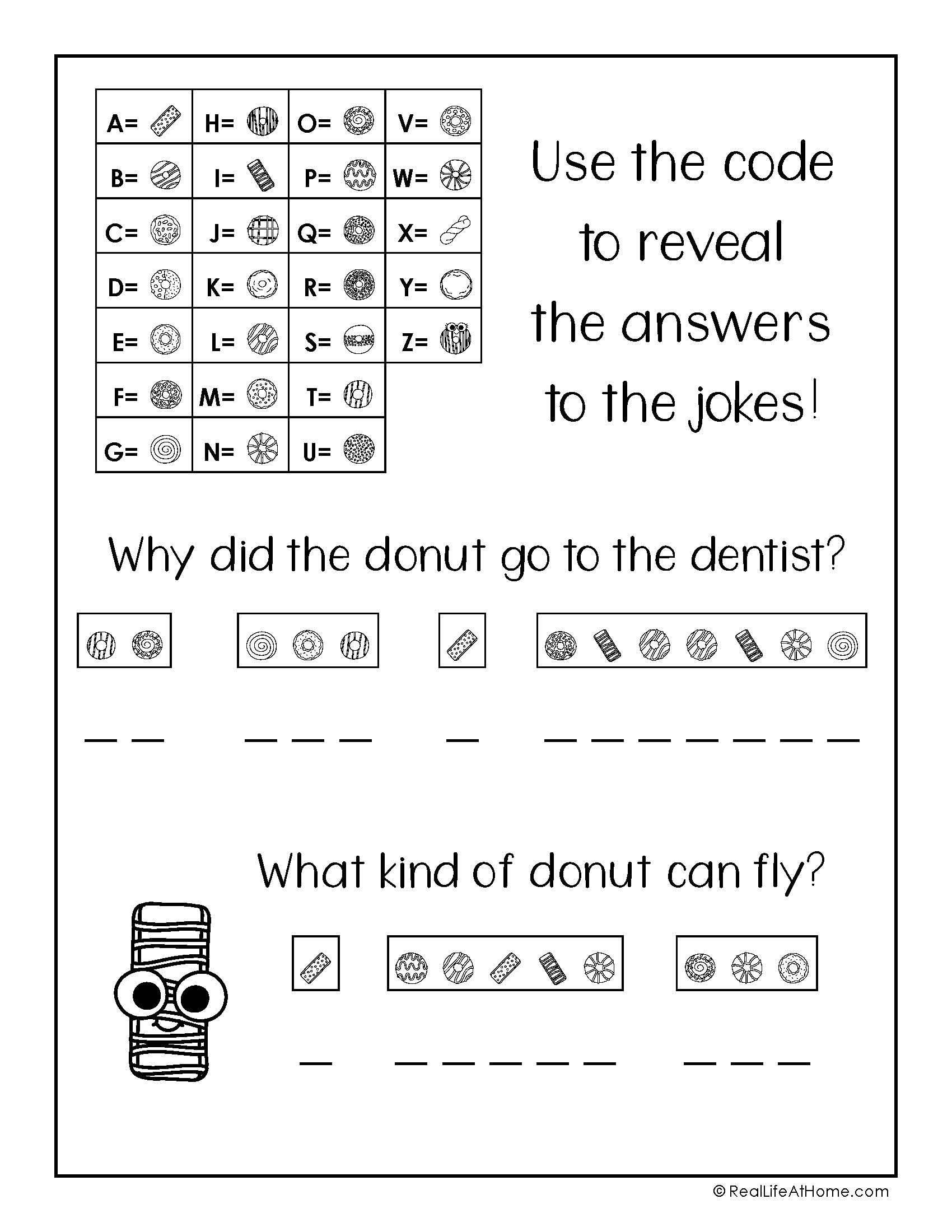 Crack The Code Puzzles Free Printable Featuring Donut Jokes Worksheets Library