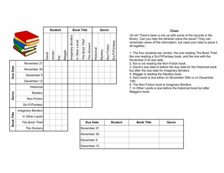 Create Your Own Logic Grid Puzzle Alachua County Library District Worksheets Library