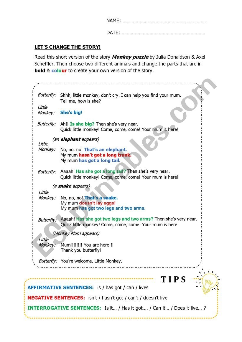 Monkey Puzzle Julia Donaldson Worksheets