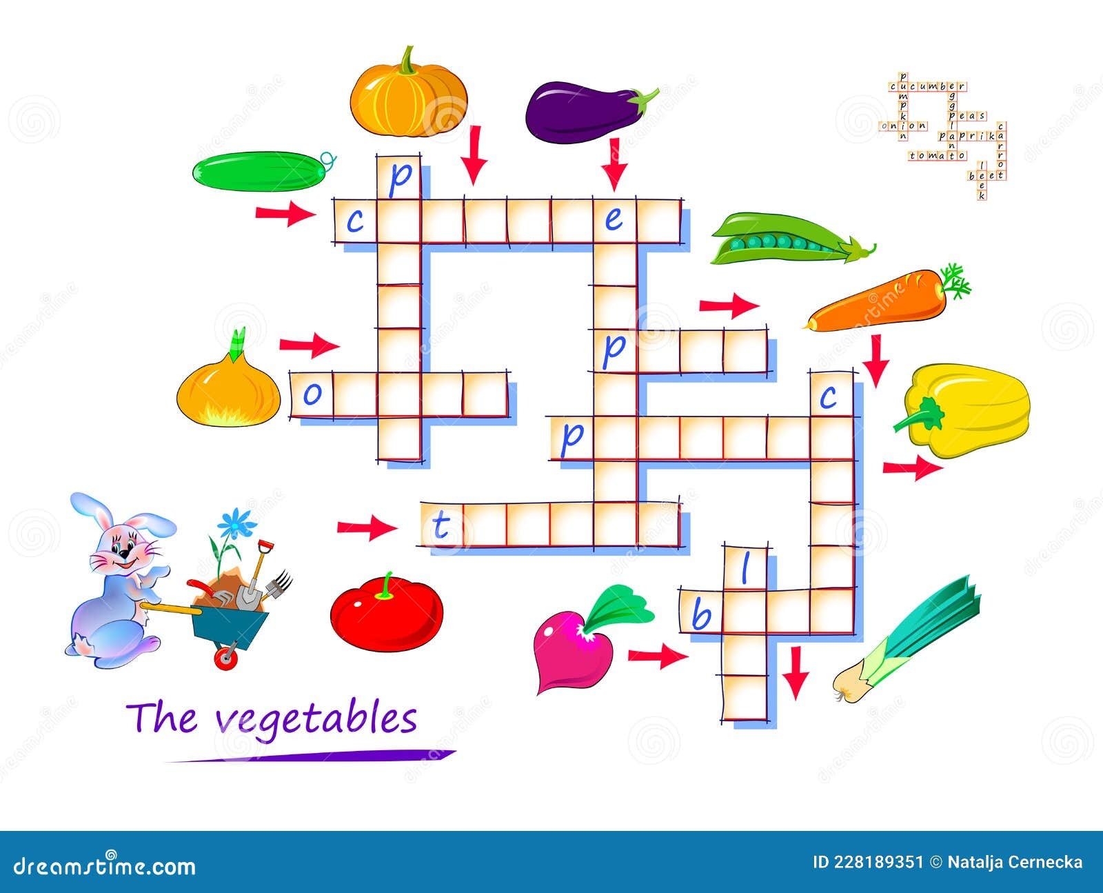 Crossword Puzzle Game For Kids Learn Vegetables Educational Page For Children To Study English Language And Words Stock Vector Illustration Of Cucumber English 228189351