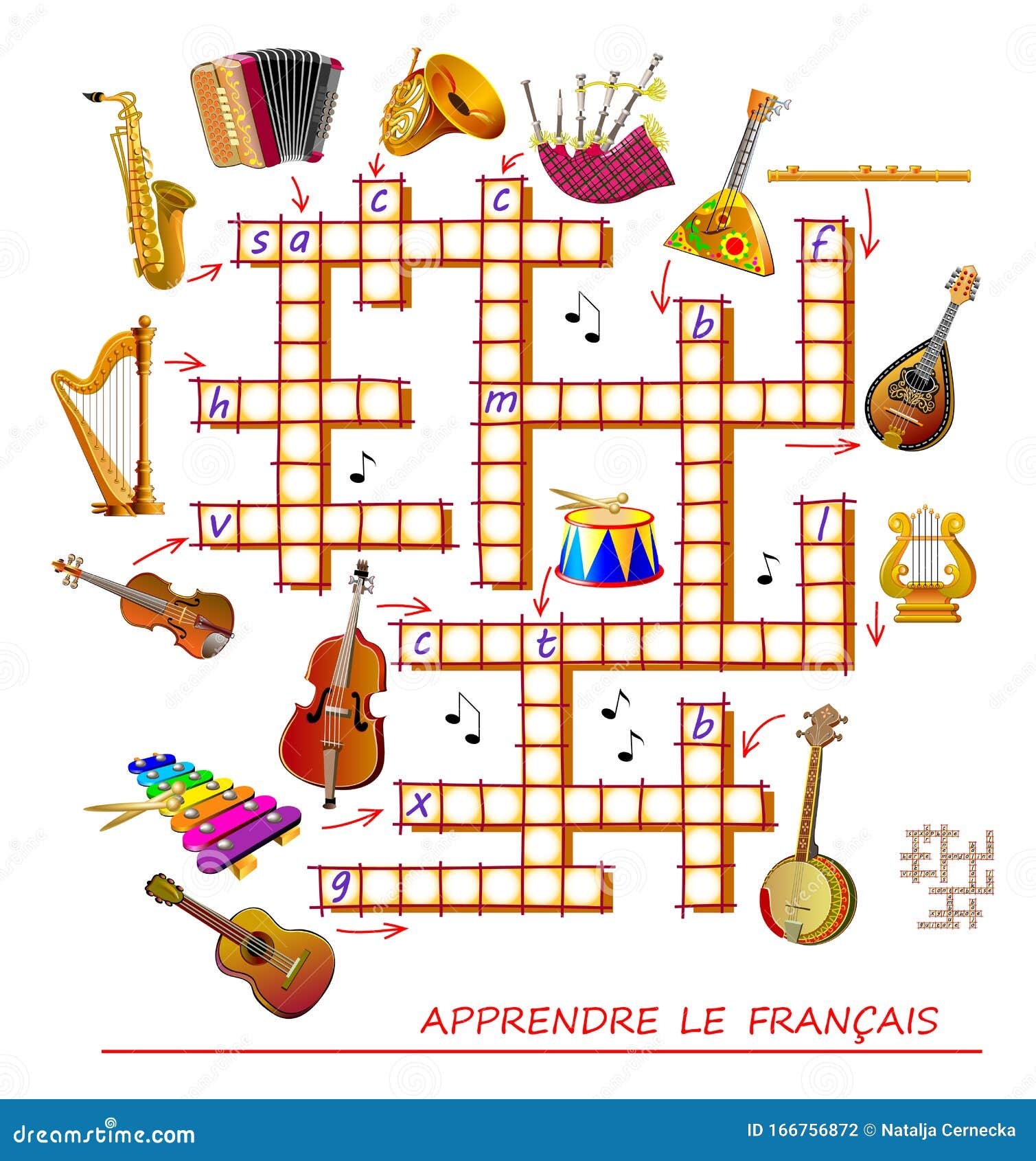 Crossword Puzzle Game With Musical Instruments Learn French Worksheets Library